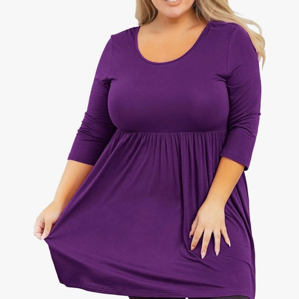 Plus Size Tunic 3/4 Sleeve Crewneck Babydoll Top Plus Size 5X - Maternity option
